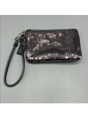 Coach Sequin Wristlet Clutch Gunmetal Gray
